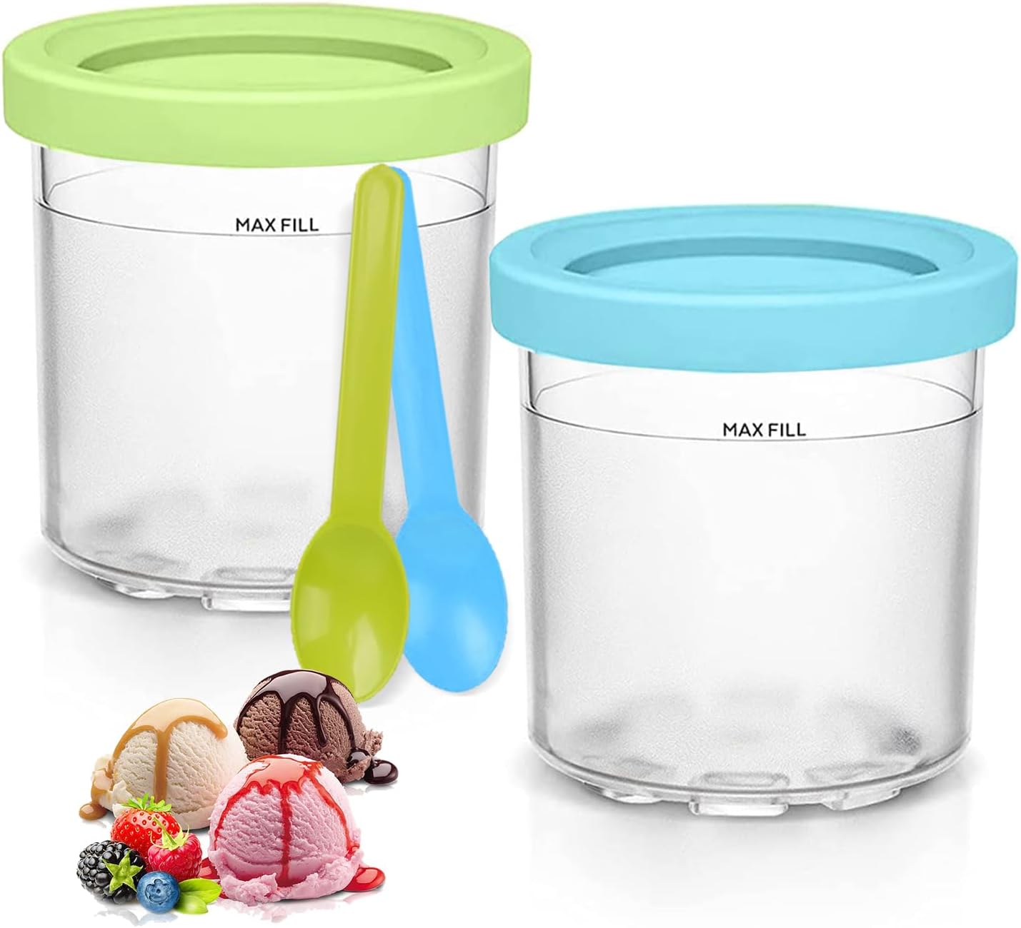 Ice Cream Containers for Ice Cream Set of 2 with Lids Container Homemade for Ice Cream Replacement Container for Ninja Creami with Lid Compatible with NC301 NC300 Series Ice Machines