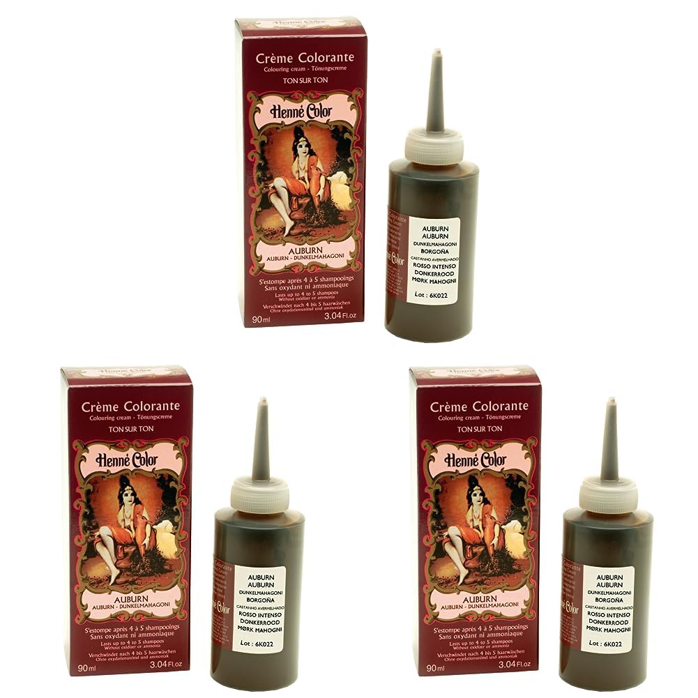 Henne Color Hair Colour Cream Dark Mahogany 90ml (Pack of 3)