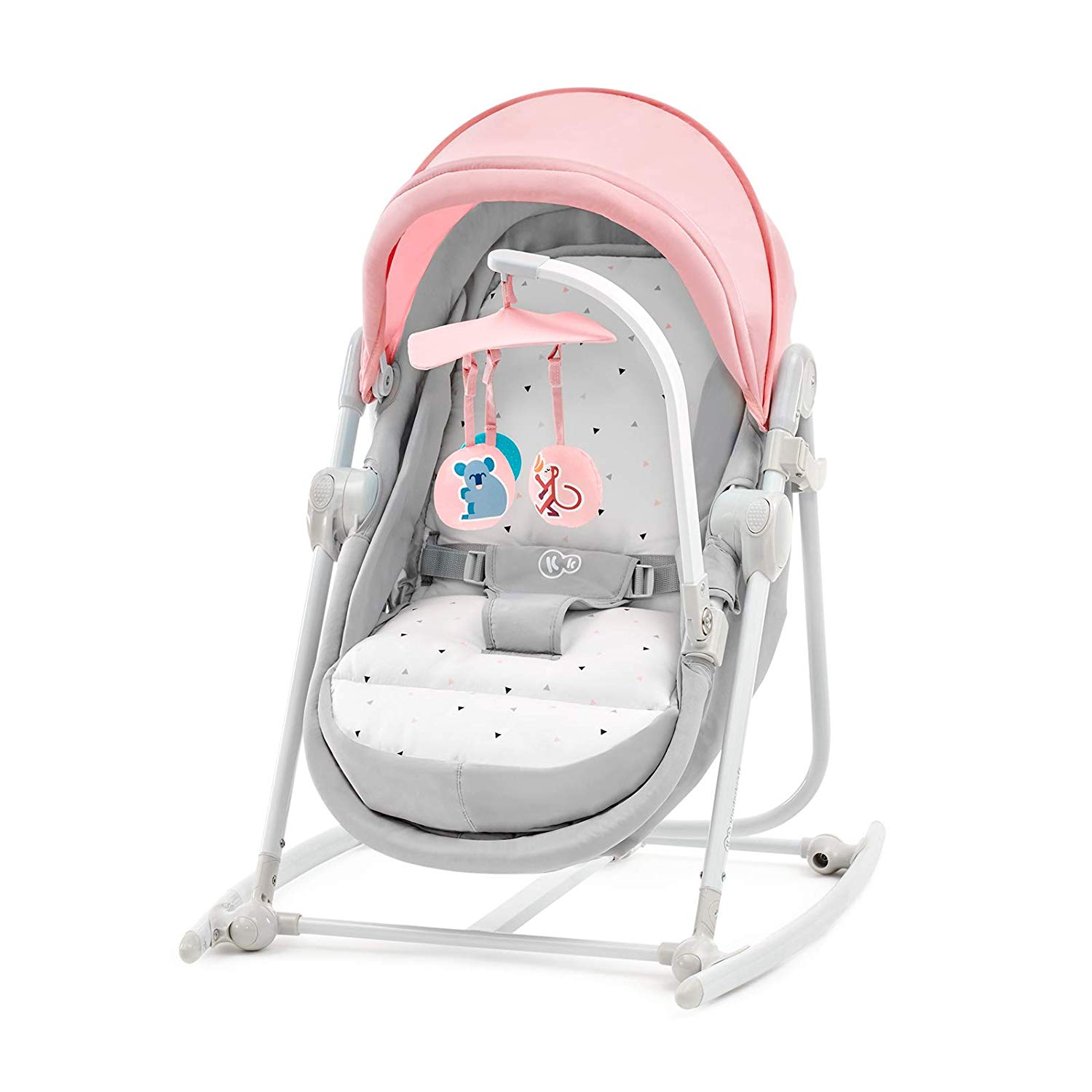 Kinderkraft baby bouncer UNIMO 5 in 1, baby swing, seesaw, rocker, cradle, play arch, toys, lying position, foldable, bracket with toys, mosquito net, pink