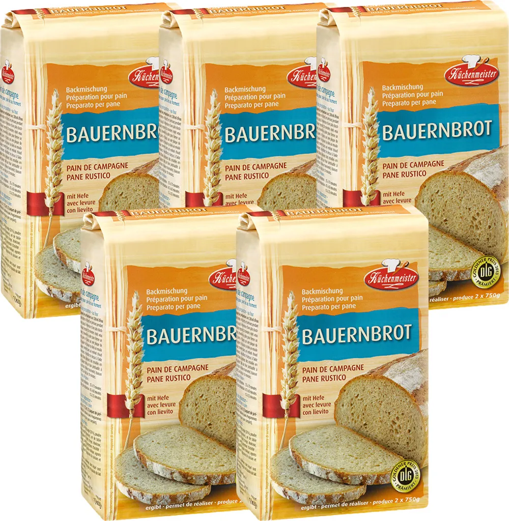BIELMEIER KÜCHENMEISTER Bread Mix Farmhouse Bread 5 x 1000 g I Bread Mixes for Bread Maker & Oven I Bread Made Easy with Baking Mix