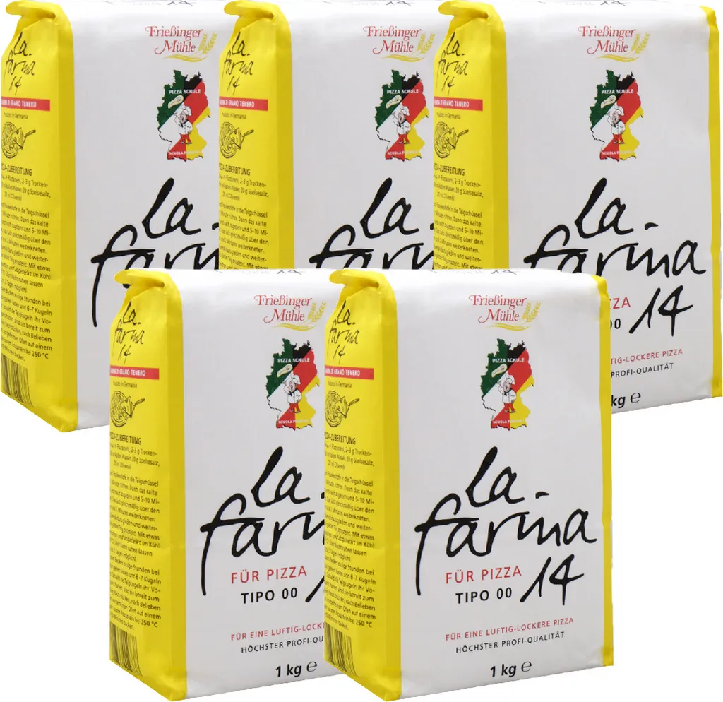 BIELMEIER Pizza Flour 14% Protein Tipo 00 (T405) 5 pieces á 1kg Küchenmeister
