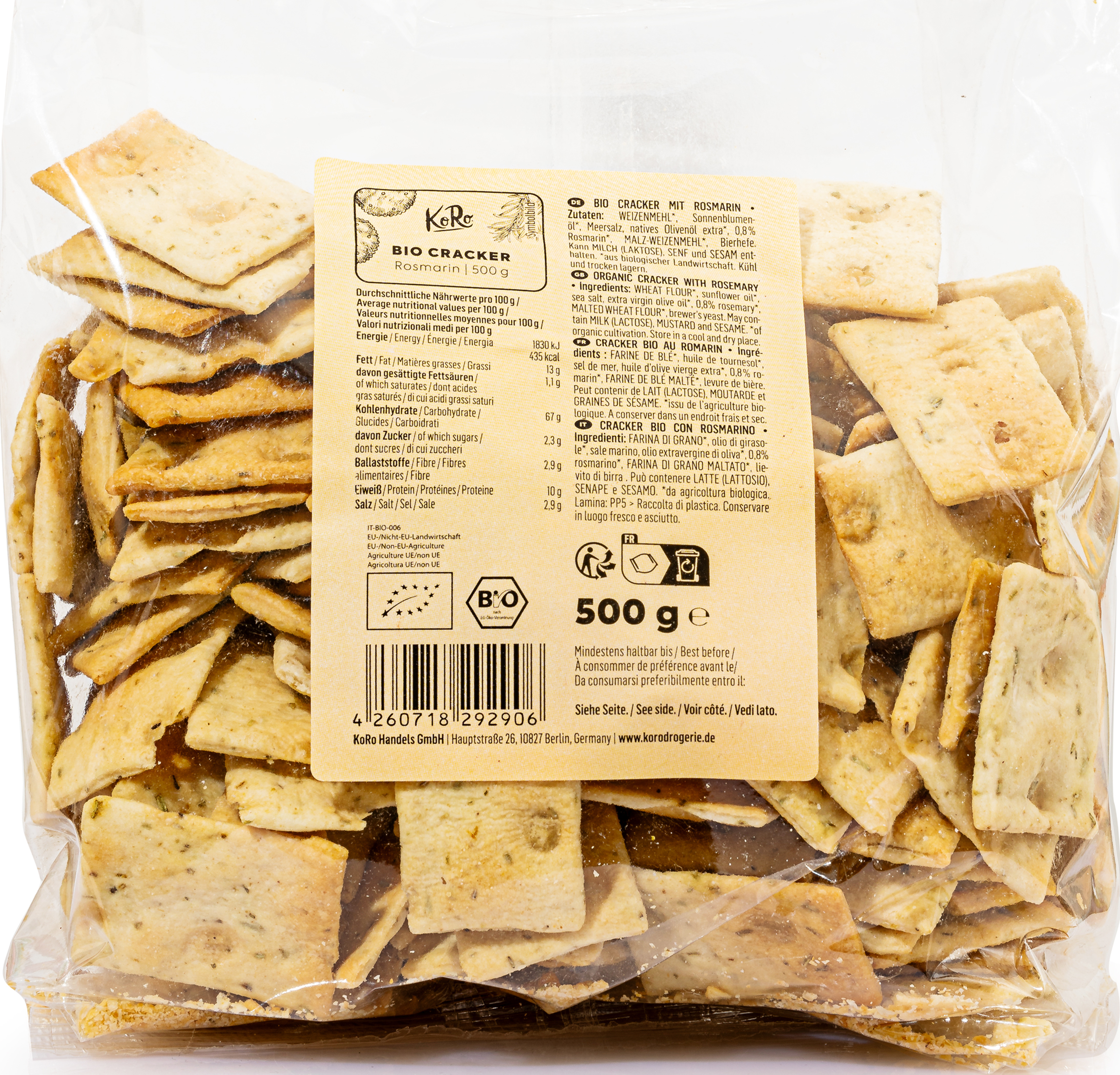 KoRo Organic rosemary crackers
