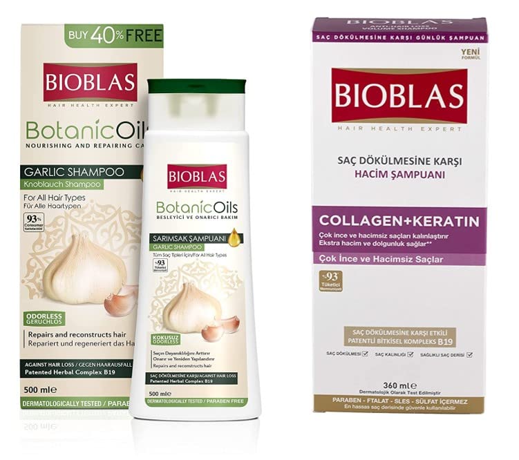 Bioblas Economy Set - 360 ml Collagen and Keratin + 500 ml Garlic Shampoo