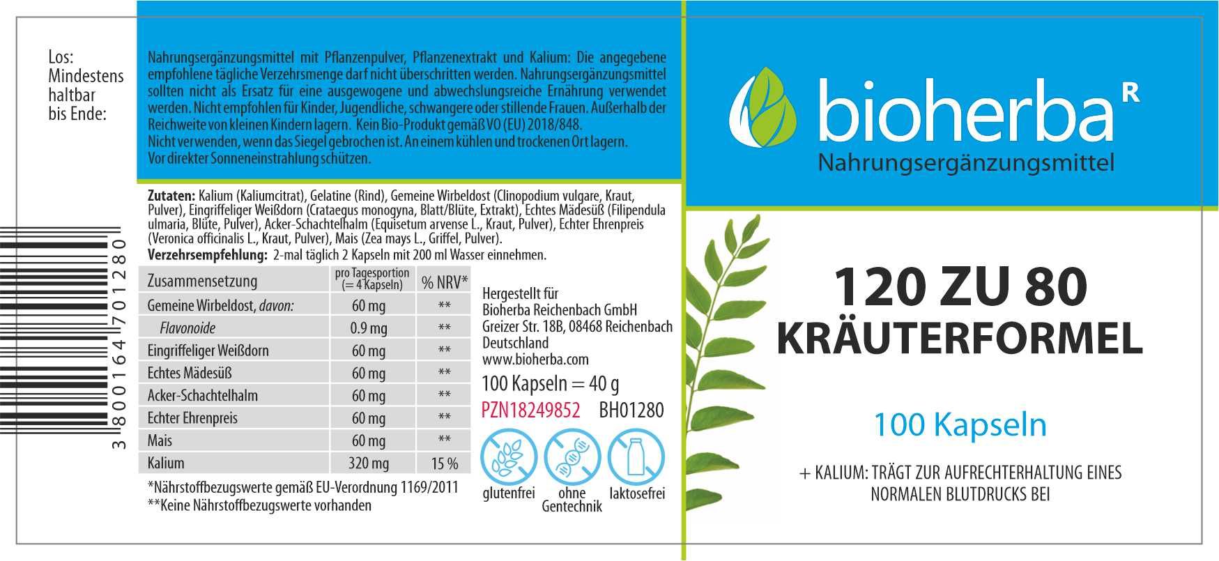 Bioherba 120 to 80 herbal formula capsules