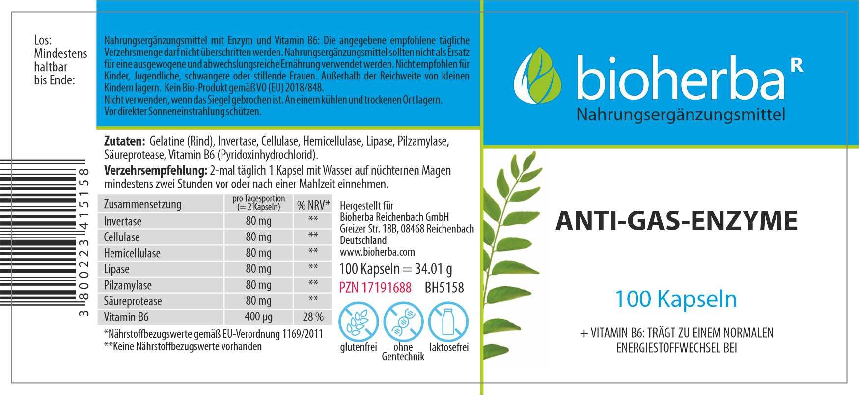 Bioherba anti-gas enzyme capsules