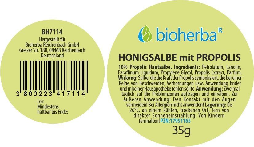 Bioherba Honigsalbe mit Propolis 10% Propolis Hautsalbe
