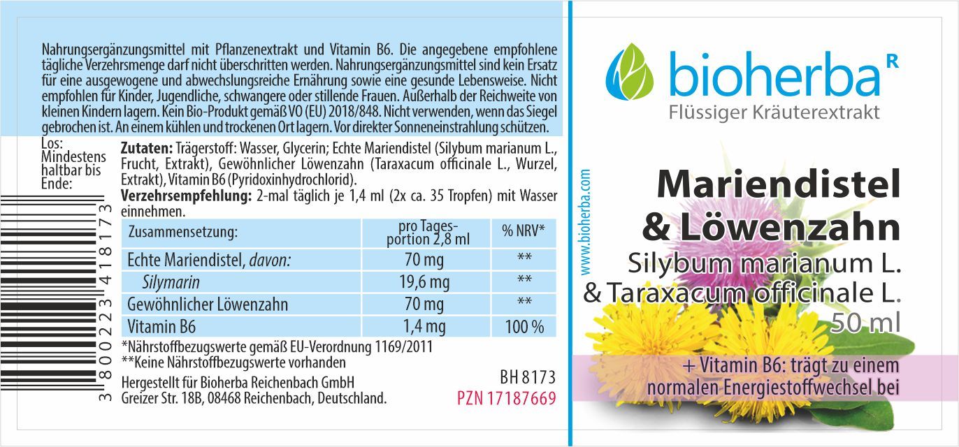 Bioherba Milk Thistle & Dandelion Drops Tincture Extract