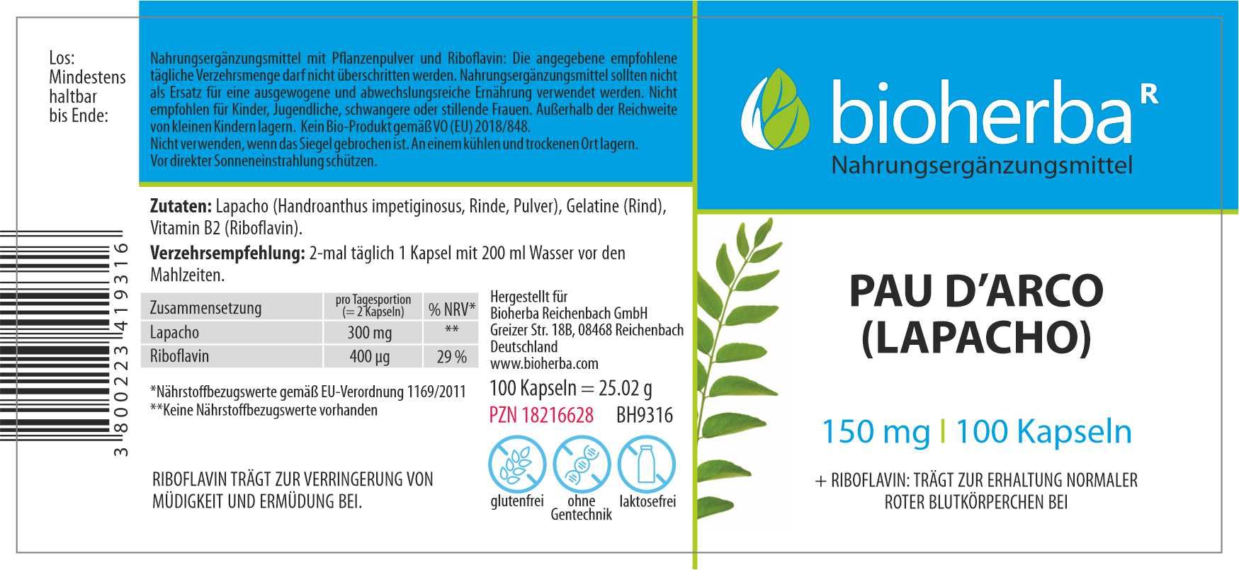 Bioherba Pau D’arco (Lapacho) capsules