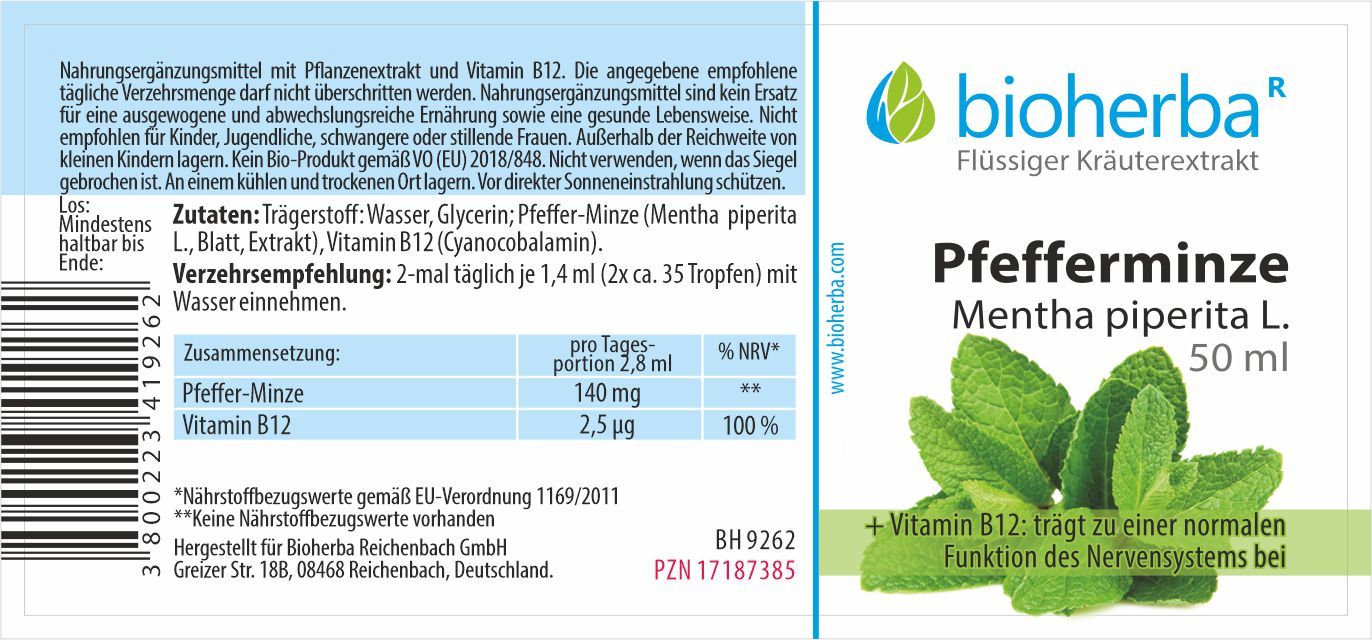 Bioherba Peppermint Mentha piperita L. Drops tincture extract
