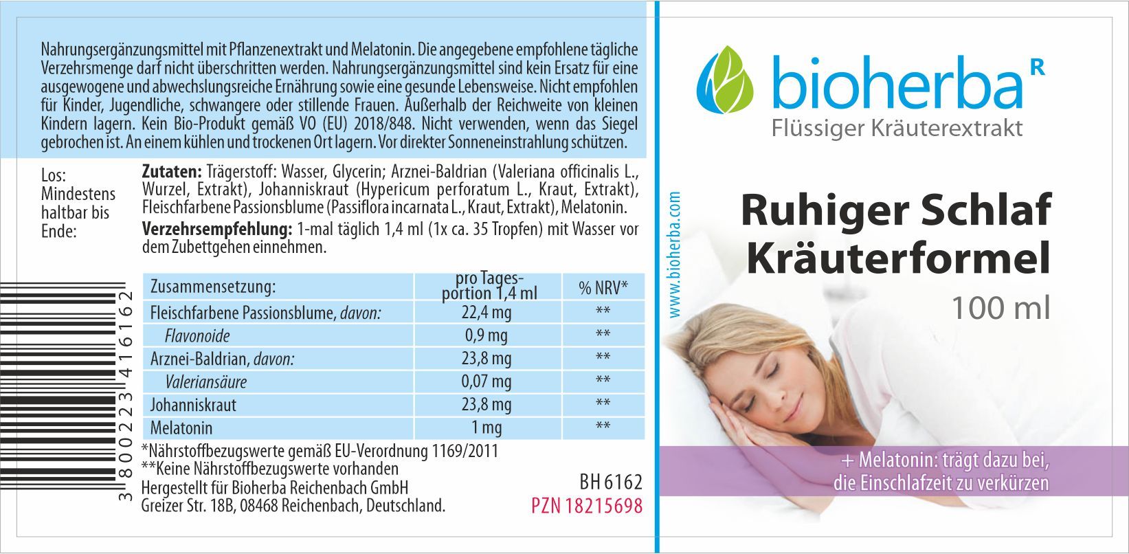 Bioherba Peaceful Sleep Herbal Formula Drops Tincture Extract