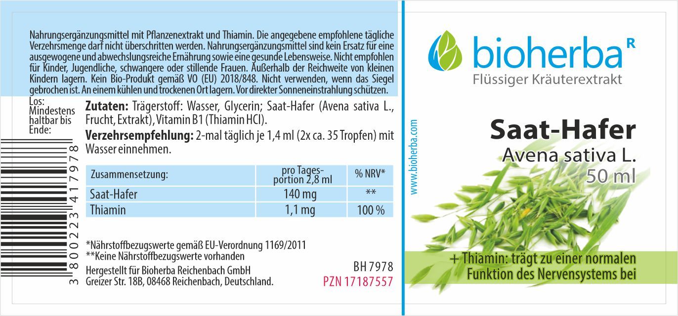 Bioherba seed oats Avena sativa L. drops tincture extract