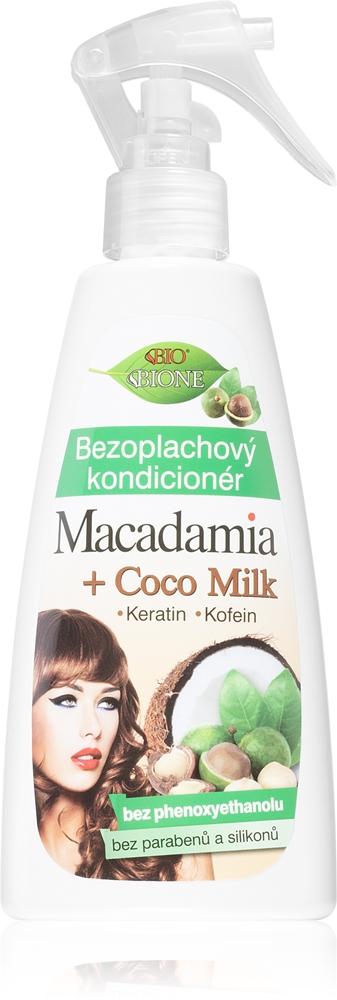 Bione Cosmetics Macadamia + Coco Milk leave-in conditioner in a spray