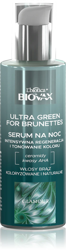 Biovax Glamor Ultra Green For Brunettes regenerating serum for the night with revitalizing effects for brown shades of hair
