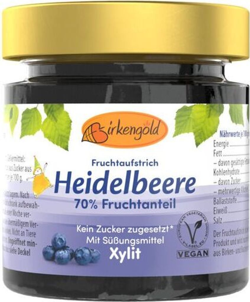 Birkengold Fruchtaufstrich Heidelbeere - 200g x 6  - 6er Pack VPE