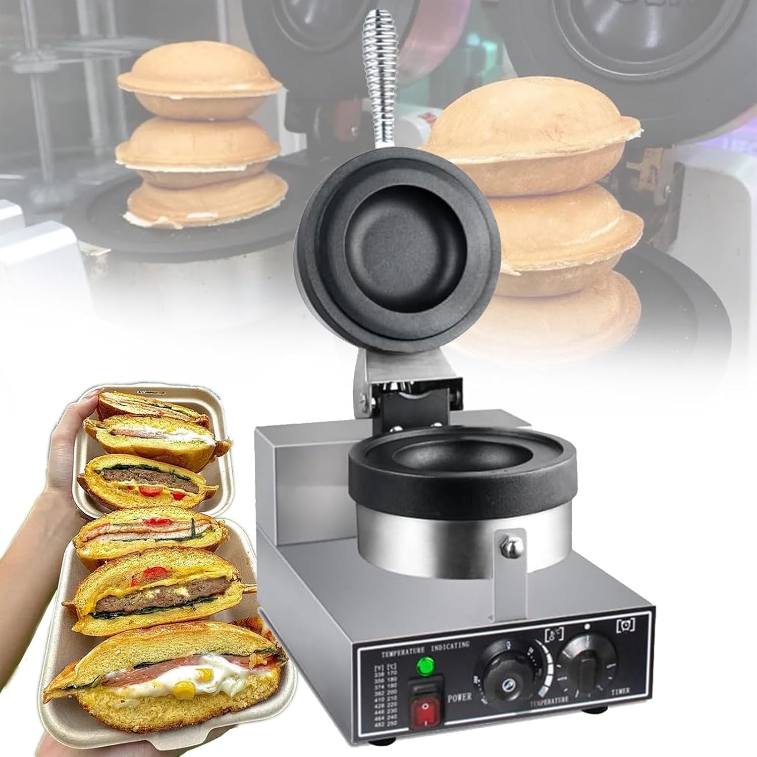 ZEEKYFOR Electric UFO Burger Press Commercial Household Ice Burger Machine 50-300℃ Non-Stick Pan Double Sided Heating