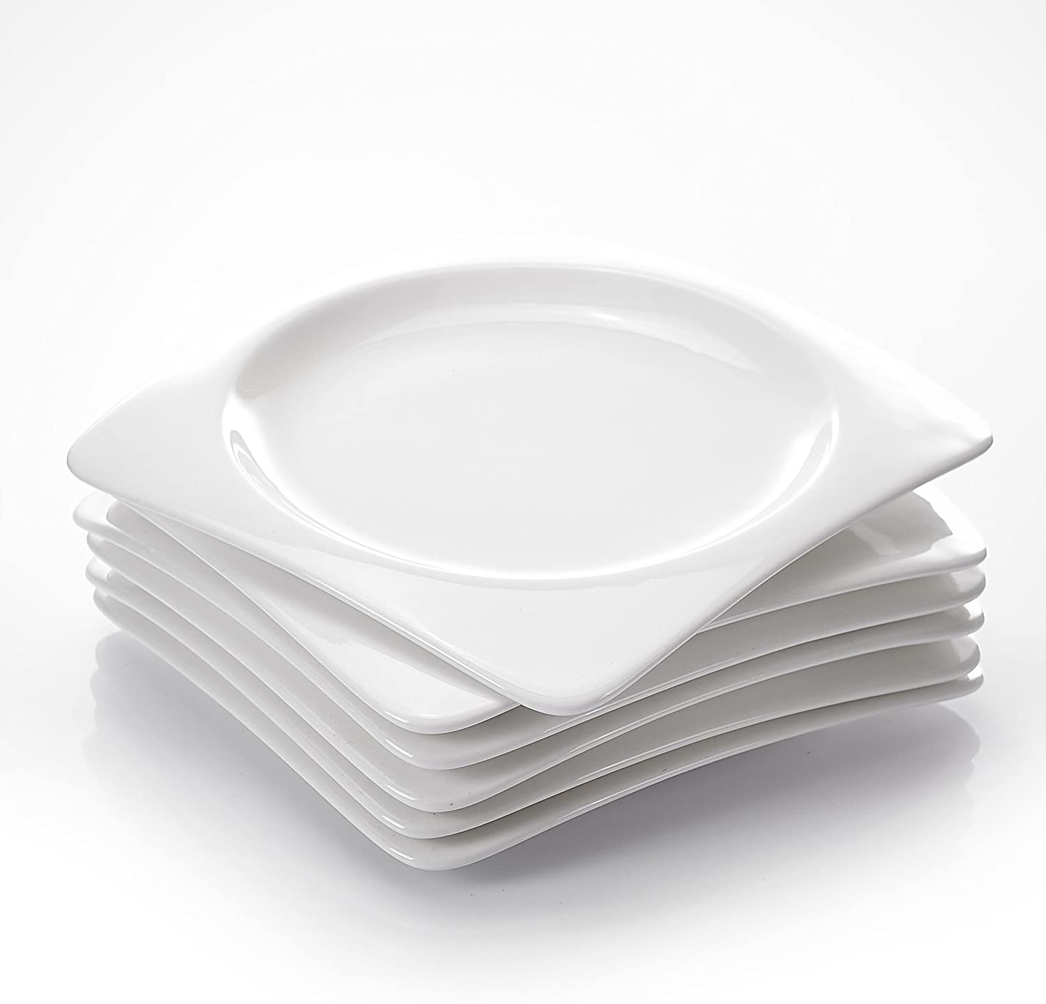 Malacasa, Series Rosana, Cream White Porcelain Dinner Plates Flat 6 Pcs Din