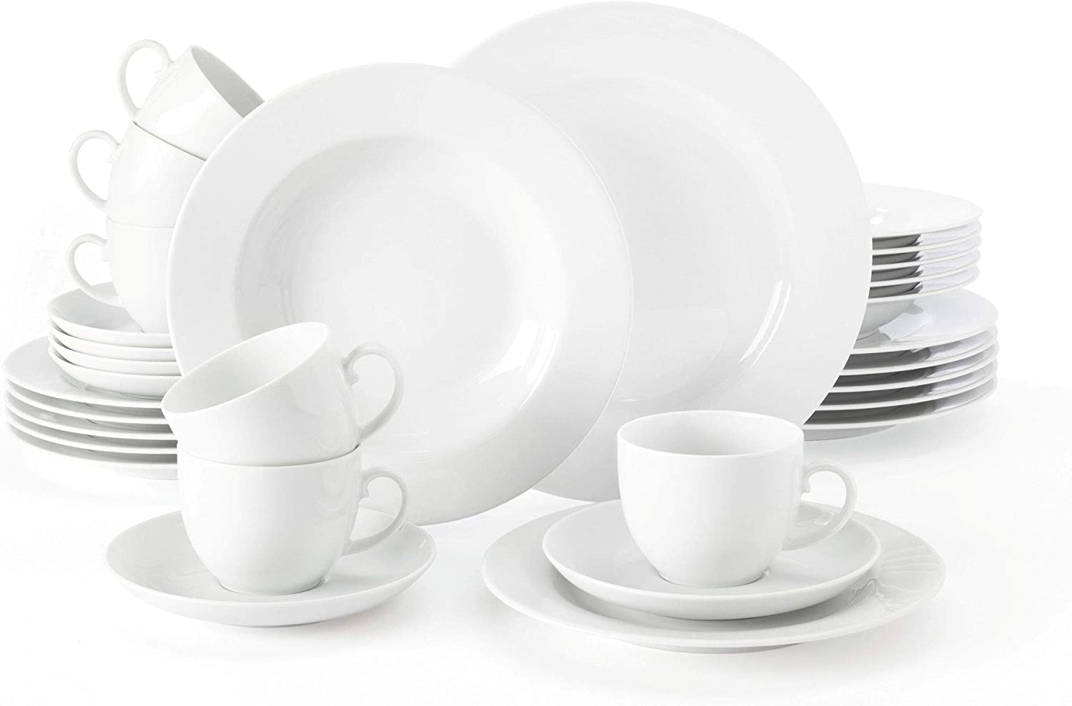 Seltmann Weiden Rondo Series 30-Piece Crockery Set for up to 6 People, Includes 6 Dinner Plates, Soup Plates, Breakfast Plates, Coffee Top and Saucers