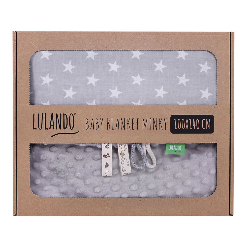 LULANDO Baby Crawling Blanket 100% Cotton 100 x 140 cm Super Soft and Fluffy Cuddly Favourite Blanket for Your Baby Colour: Grey / White Stars / Grey