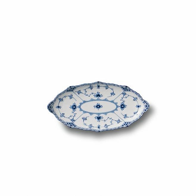 Blue Fluted Half Lace Oval Dish