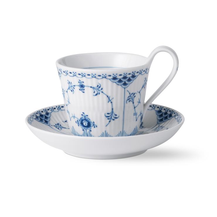 Royal Copenhagen Blue Fluted Half Lace Cup With Saucer