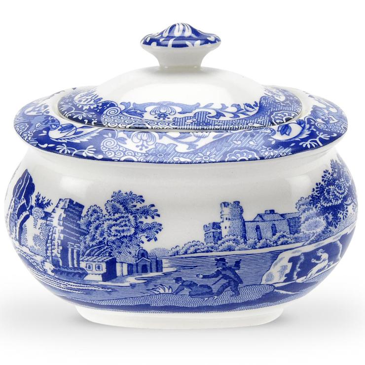 Blue Italian sugar bowl with lid