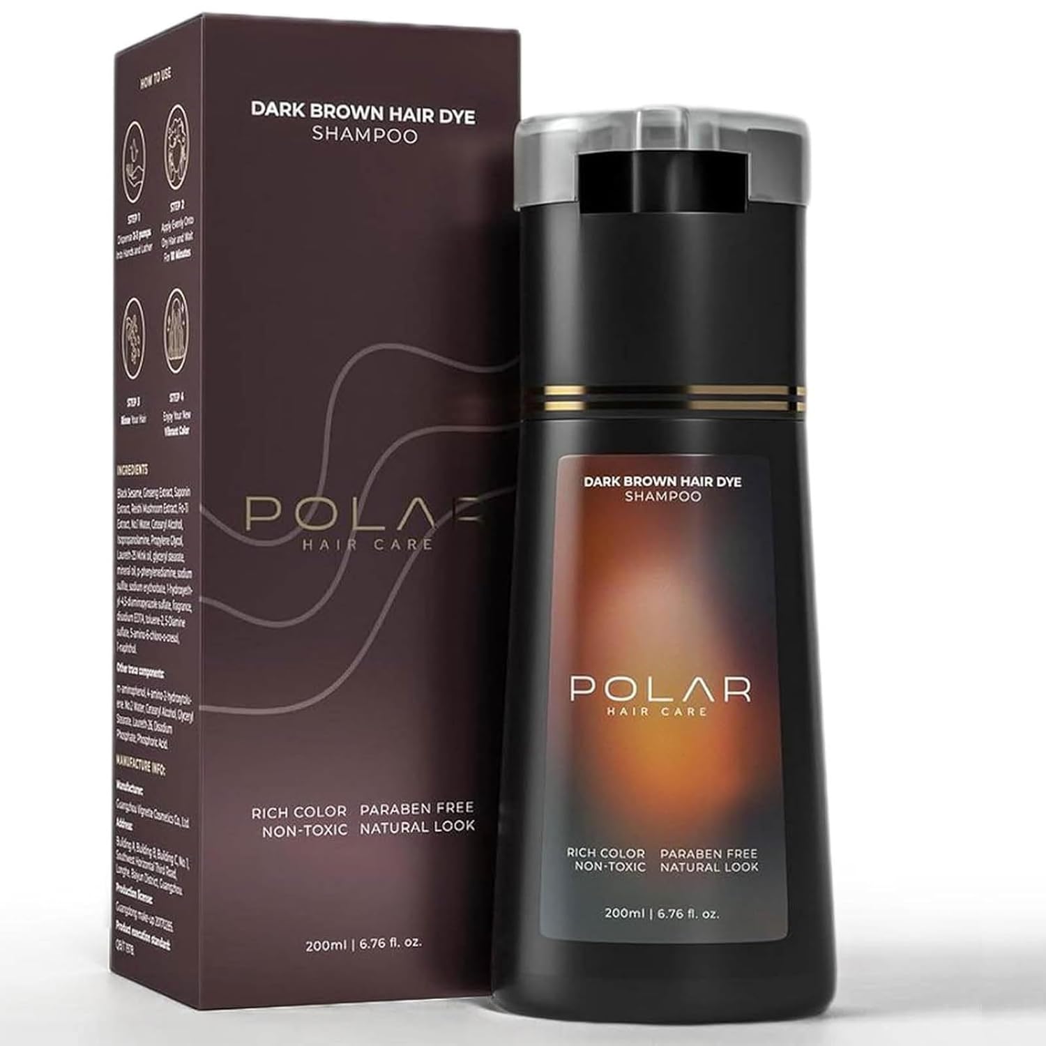 Polar Hair Dye Shampoo, Polar Hair Care, 3-in-1 Instant Hair Dye Shampoo, Polar Hair Care Instant Dye Shampoo, Suitable for Women and Men, for Gray Hair Coverage (Dark Brown)