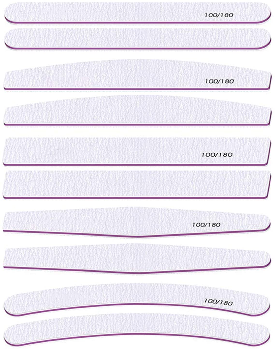 Nimisyra Pack of 10 5 Different Shapes Double-Sided Nail File Set, 100/180 Professional Nail Buffer Block Emery Boards, Can be Reused Several For Natural Manicures