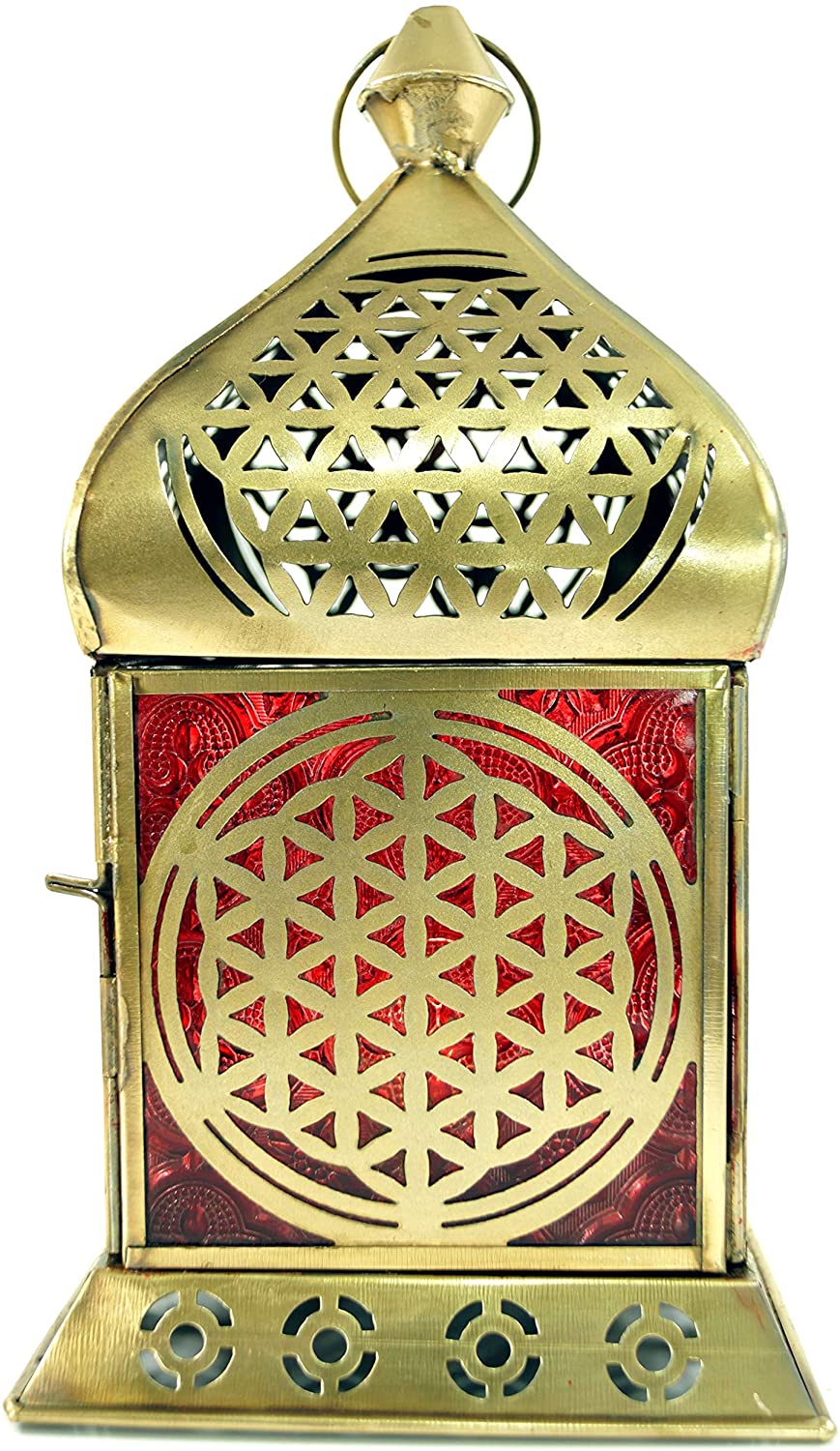 GURU SHOP Oriental Metal / Glass Lantern in Moroccan Design, Red 22 x 12 x 12 cm