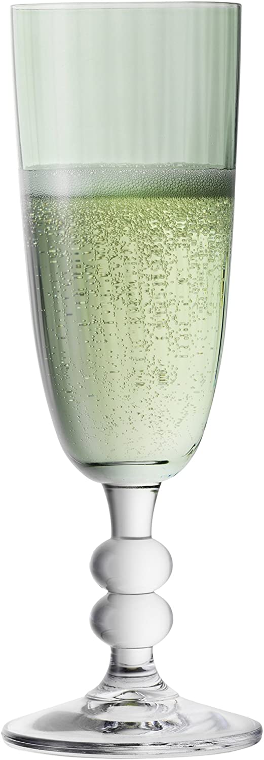 Bohemia Cristal 093 006 163 Set of 6 Champagne Flutes \"New England\" Approximately 180 ml Crystal Glass with Green Look