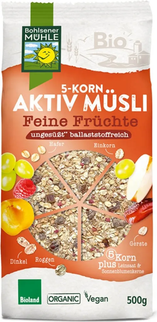 Bohlsener Mühle 5-Korn Aktiv Müsli Feine Früchte -- 500g