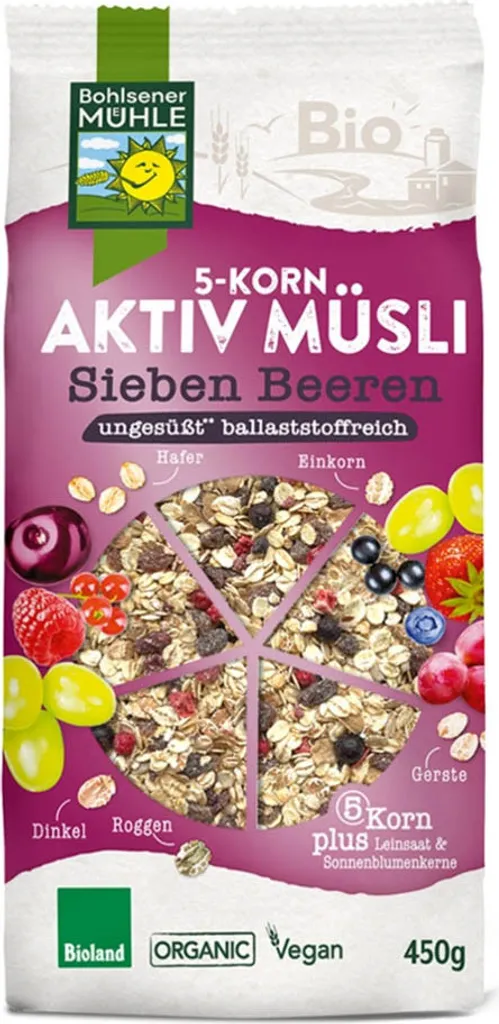 Bohlsener Mühle 5-Korn Aktiv Müsli Sieben Beeren -- 450g