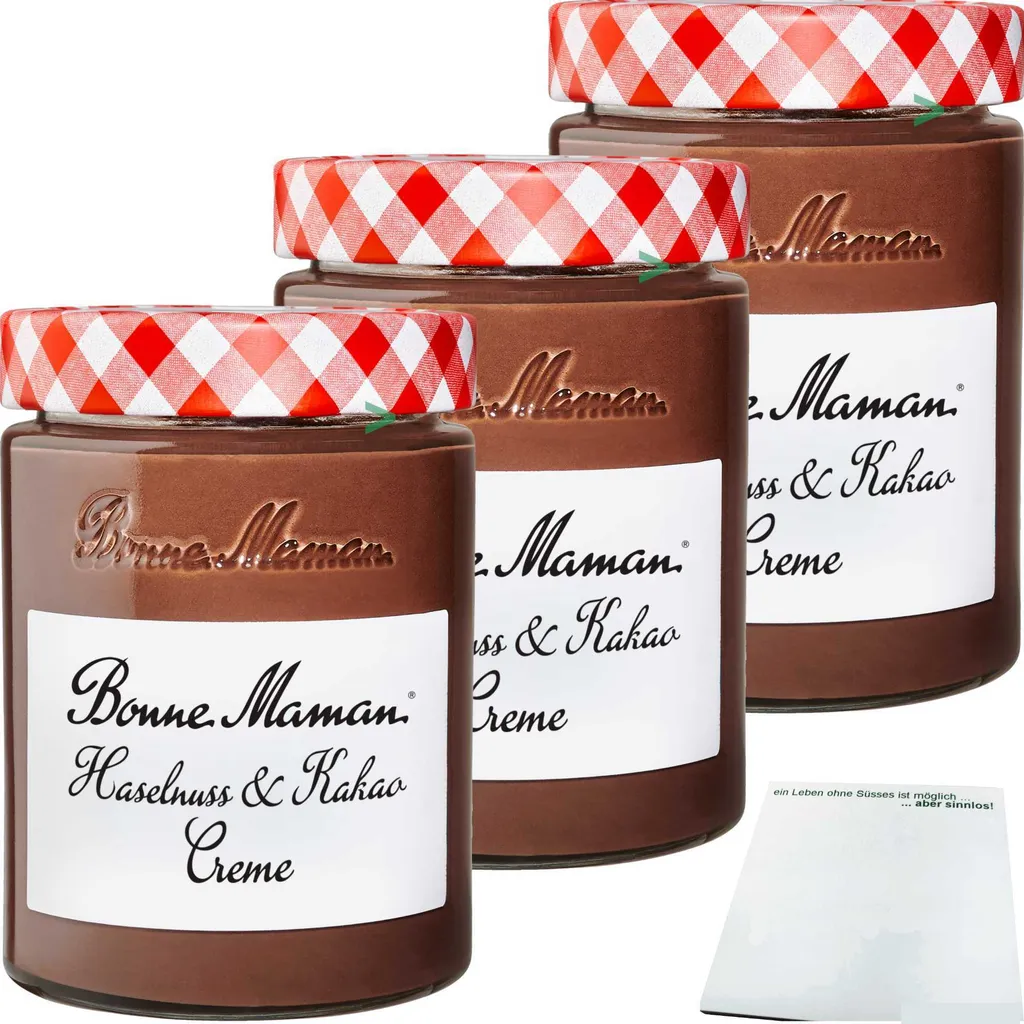 Bonne Maman Haselnuss & Kakao Creme 3er Pack (3x360g Glas) + usy Block