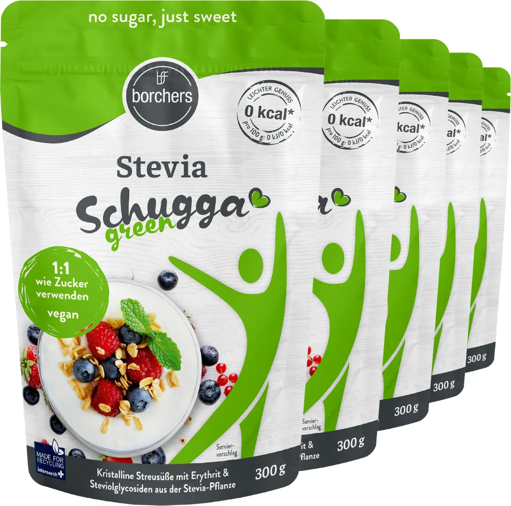 BORCHERS Schugga green, Kristalline Streusüße, Stevia-Erythrit Mischung (5x300g)