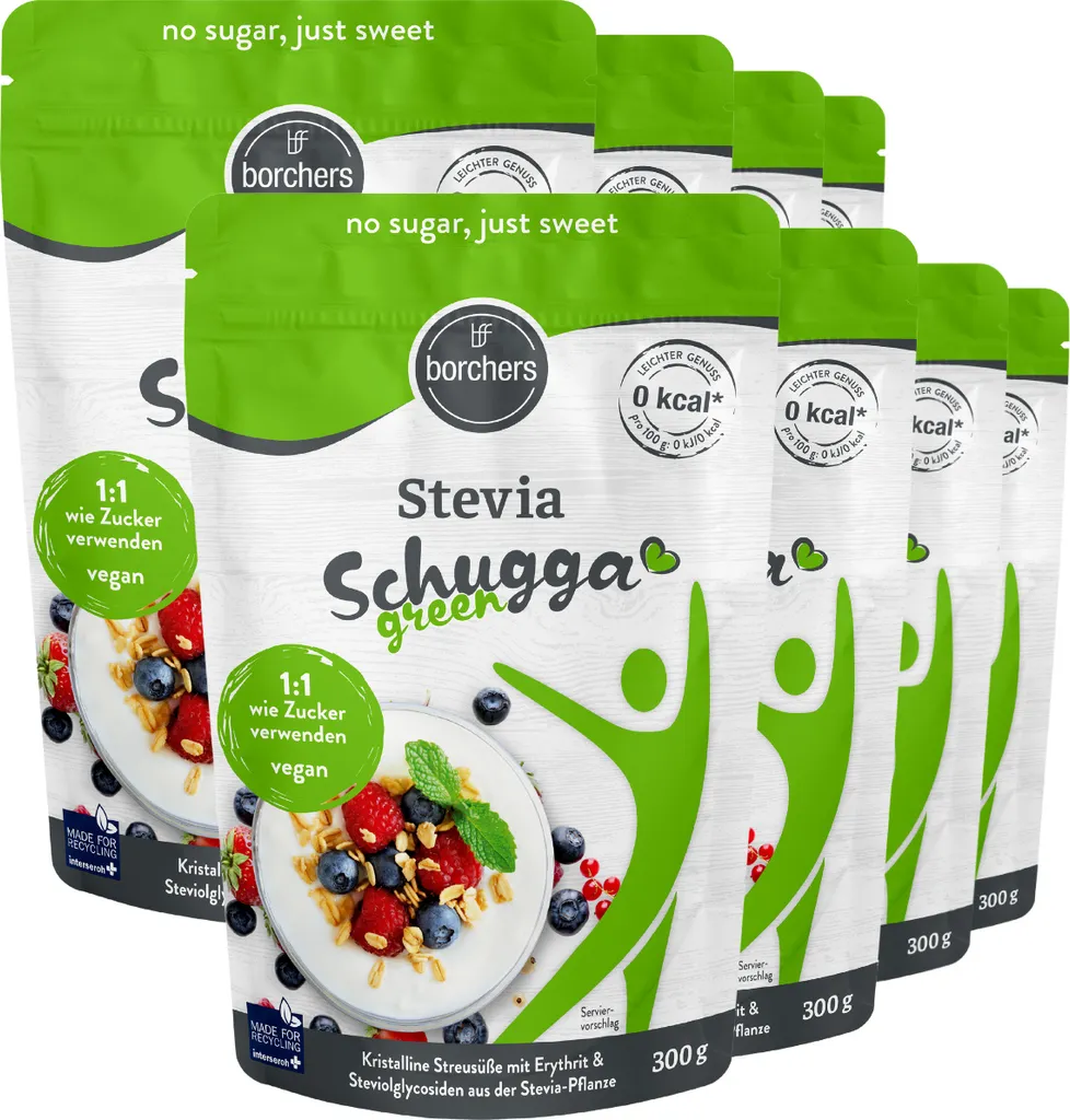BORCHERS Schugga green, Kristalline Streusüße, Stevia-Erythrit Mischung (8x300g)