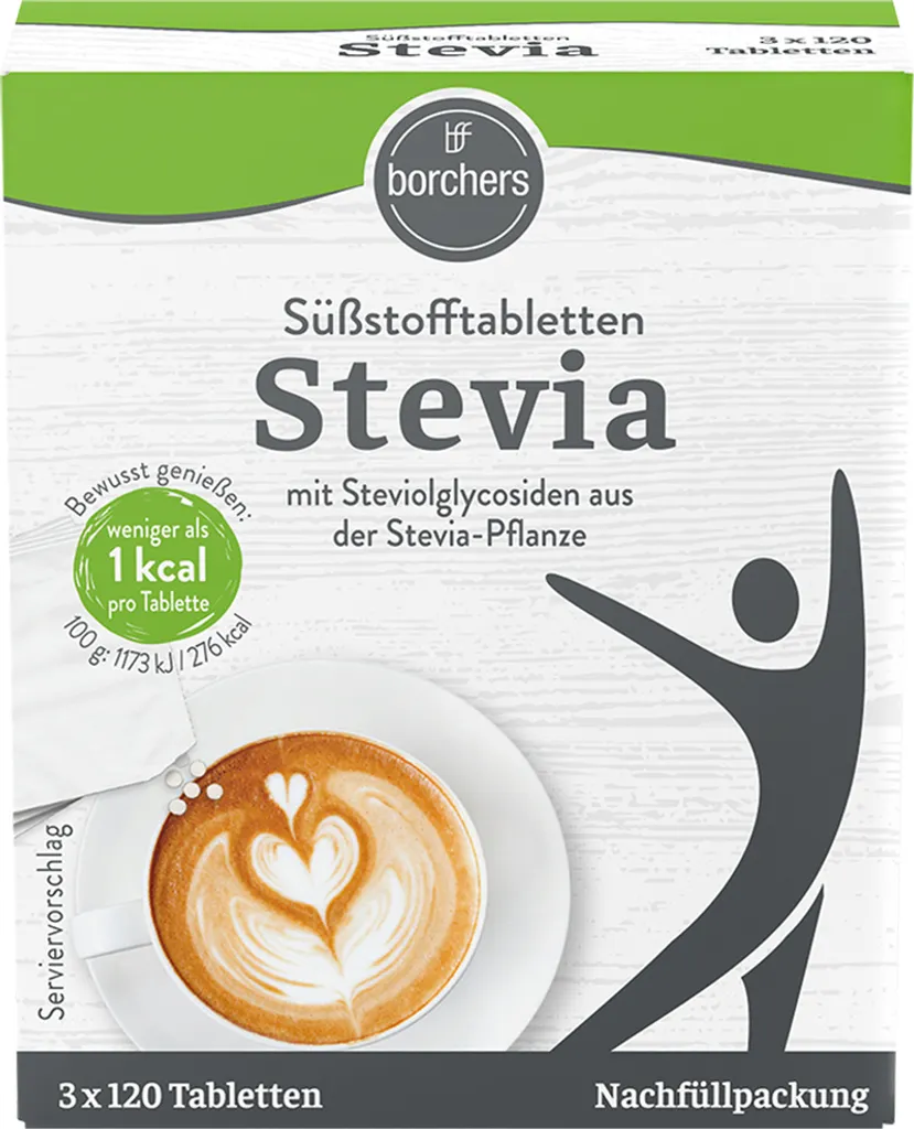 BORCHERS Stevia Nachfüllpack Süßstofftabletten (3x120 Stk.)