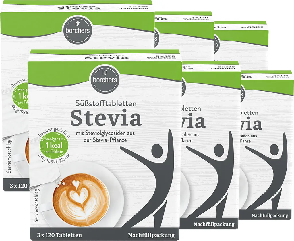 BORCHERS Stevia Nachfüllpack Süßstofftabletten (6x120Stk.)