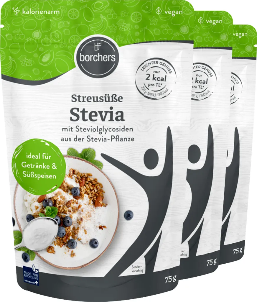 BORCHERS Stevia Streusüße (3x75g)