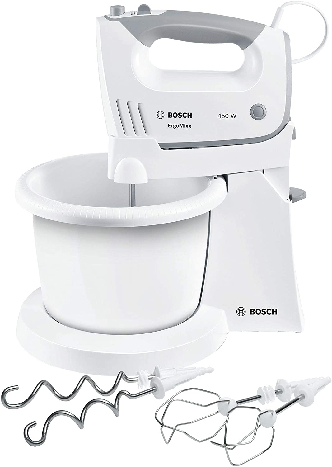 Bosch MFQ364V0 Ergomixx Hand Mixer, Vacuum System, 450 W, Vacuum Pump, Bags and Boxes, Mixing Stick, White