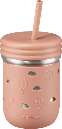 babylove Drinking straw cup made of stainless steel with silicone, pink, 250 ml, 1 piece