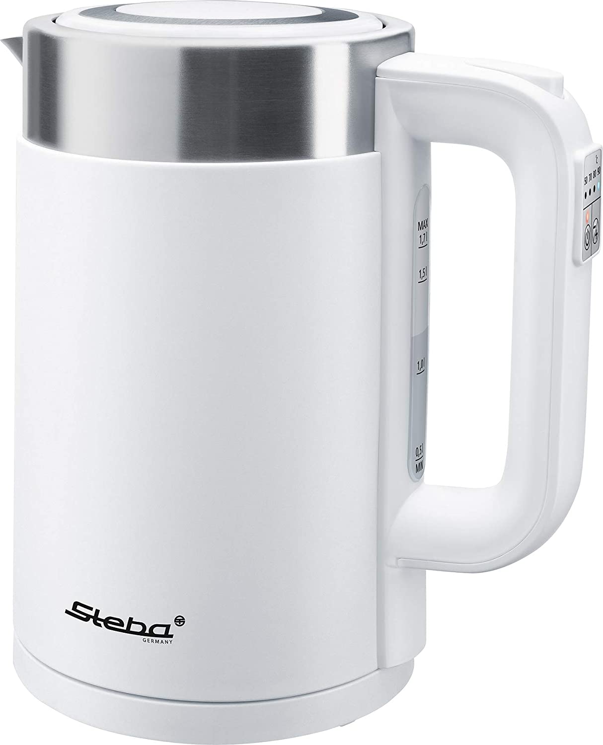 Steba Kettle WK 11 Bianco | Temperature Adjustable: 50, 70, 80, 90, 100 °C | Double-walled housing (stainless steel, outer plastic) with thermal function | 1.7 litre capacity