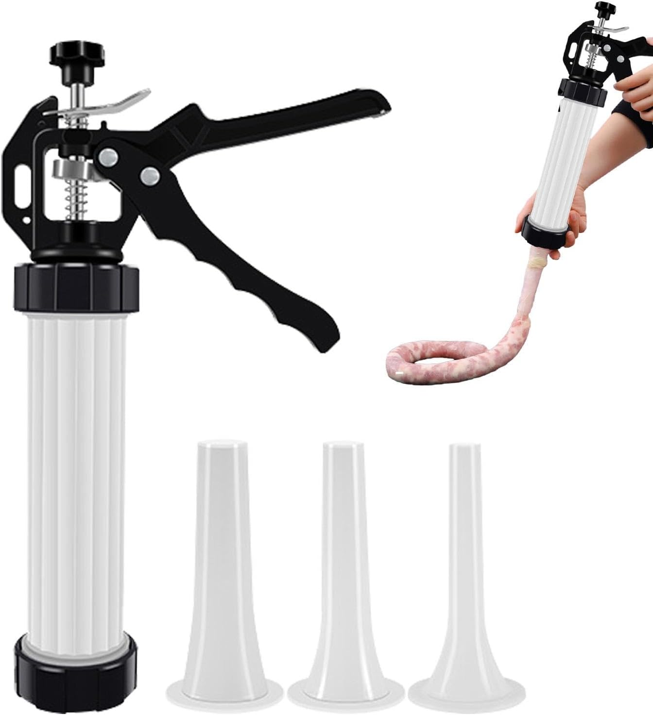 Manual Sausage Filler, Sausage Filling Tool, Removable Meat Grinders - Durable Meat Grinders with 3 Filling Tubes and Thicker Mouth, Sausage Syringe Sausage Filling Tubes for Homemade Sausages, Home