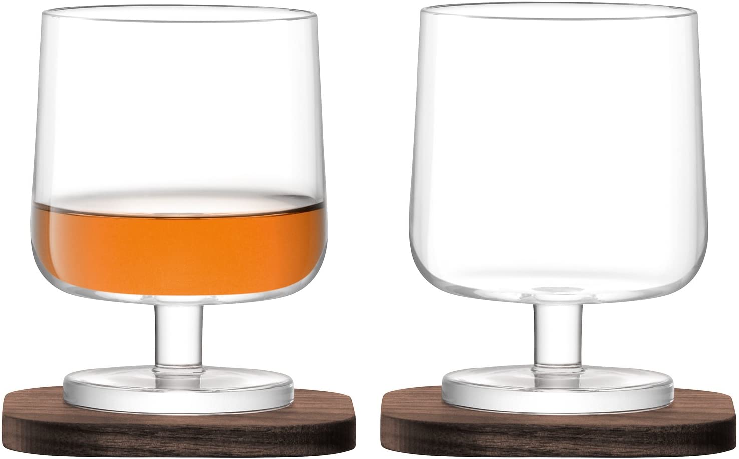 \'Brandy Glass 250ml – City Bar – Clear with Walnut Base 2 Cognac Glasses and 2 Coaster Set (CG09)