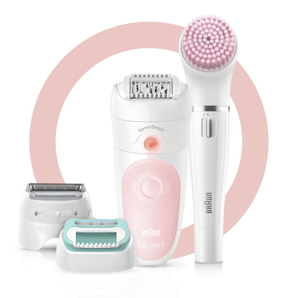 Braun - Epilierer "Silk-épil 5-875 Epilierer Beauty Set SensoSmart" in Weiß und Rosa