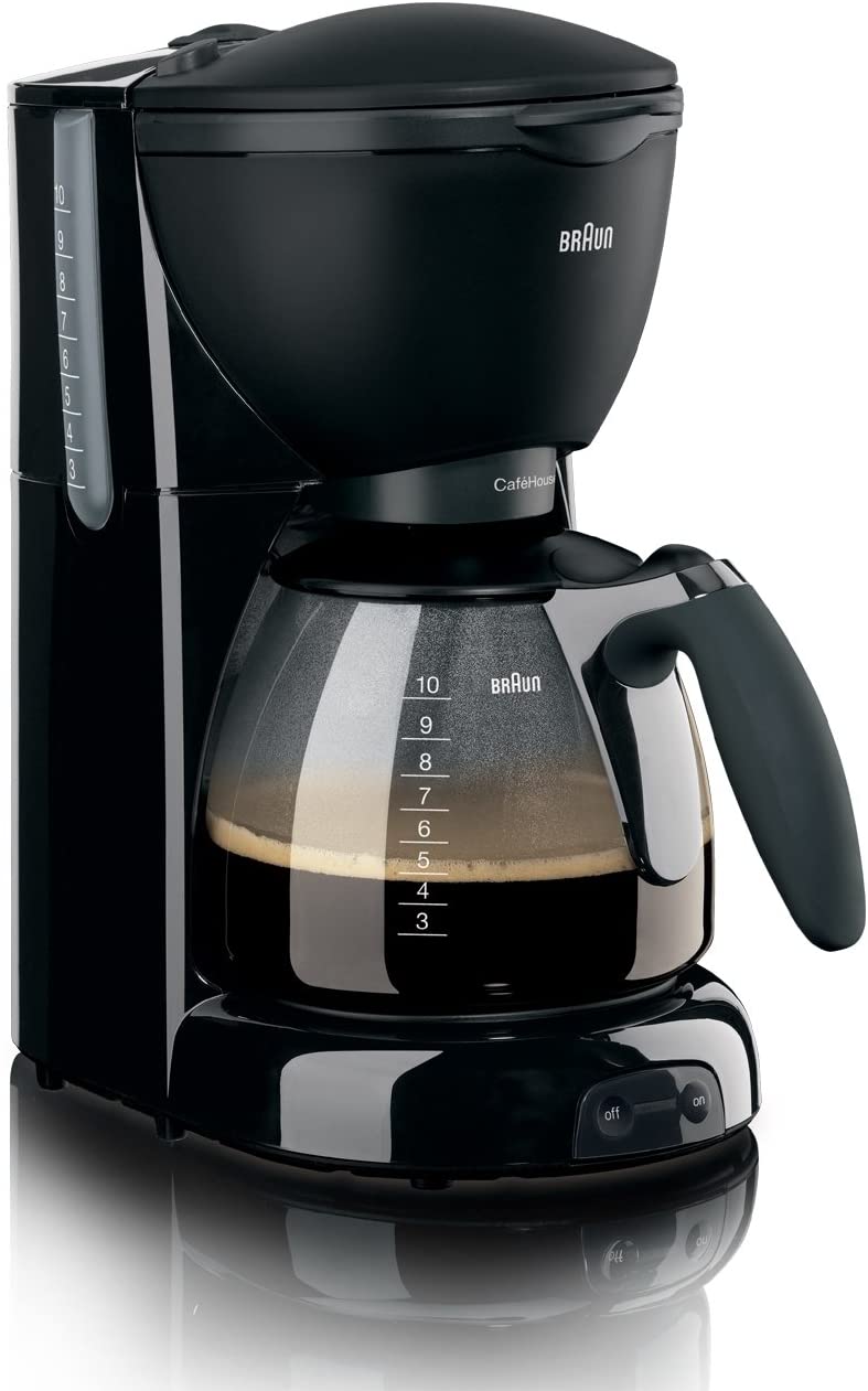DeLonghi Braun CaféHouse PurAroma Plus Coffee Machine KF 560/1 - Filter Coffee Machine with Glass Jug for 10 Cups of Coffee, Coffee Maker for Unique Aroma, 1100 Watt, Black