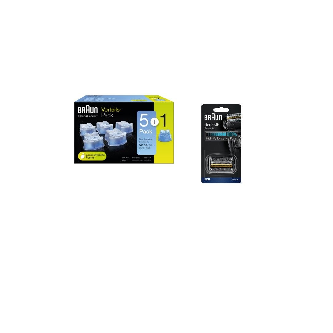 Braun combination pack 92B shaving head silver + CCR 5+1 cleaning cartridges SET
