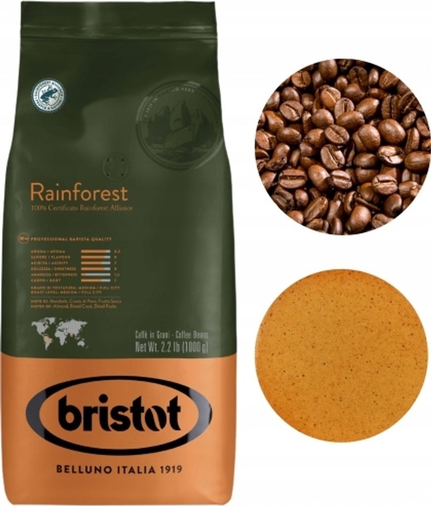 Bristot Rainforest black coffee beans 1kg