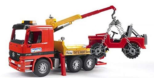 Bruder Action Vehicle Tow Truck Carrying Jeep With Crane And Accessories By
