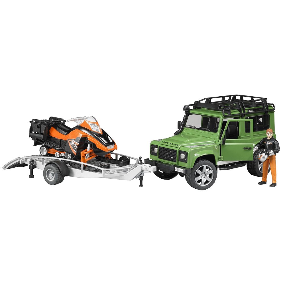 Bruder Land Rover Defender And Snowmobile Model Jeep