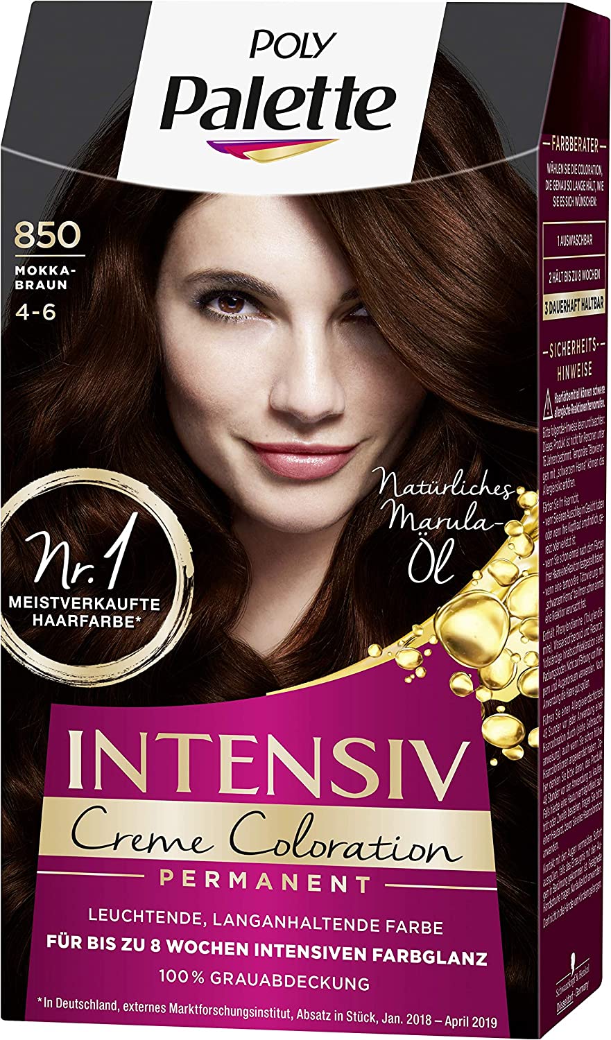 Schwarzkopf Poly Palette Intensive Cream Colouration 850/4-6 Mocha Brown Pack of 3 x 128 ml, ‎brown