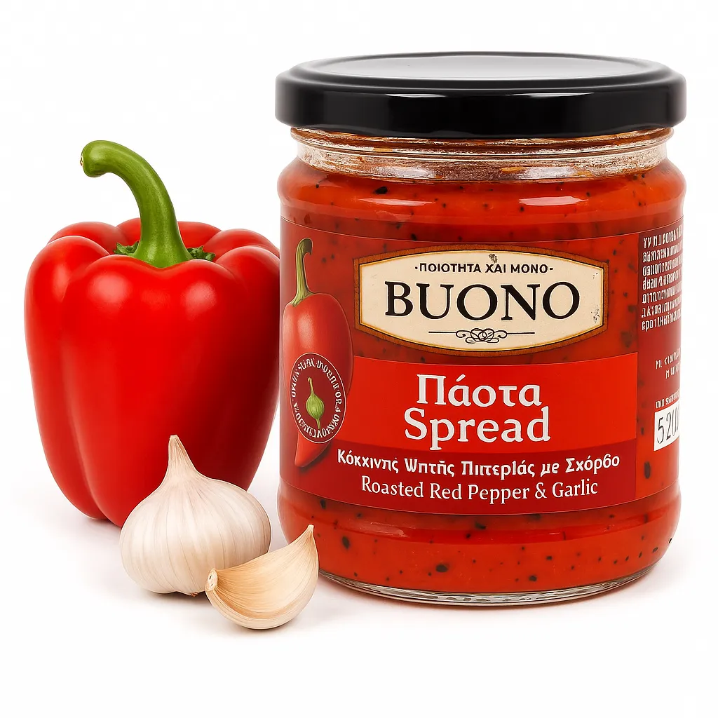 BUONO, Paprika-Knoblauch-Paste, Griechische Paste, geröstete Paprika-Knoblauch-Paste, 200g, Brotaufstrich, Salatpaste